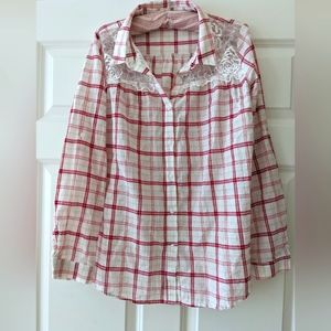 Tassels N Lace shirt plaid Western top pink blouse lace panel feminine c…